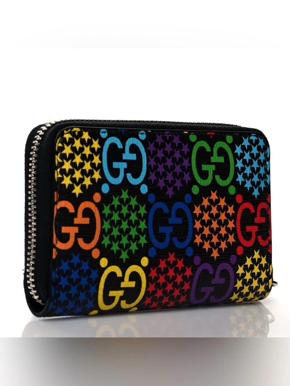 NWOT Gucci Black Multicolor GG Zip Wallet